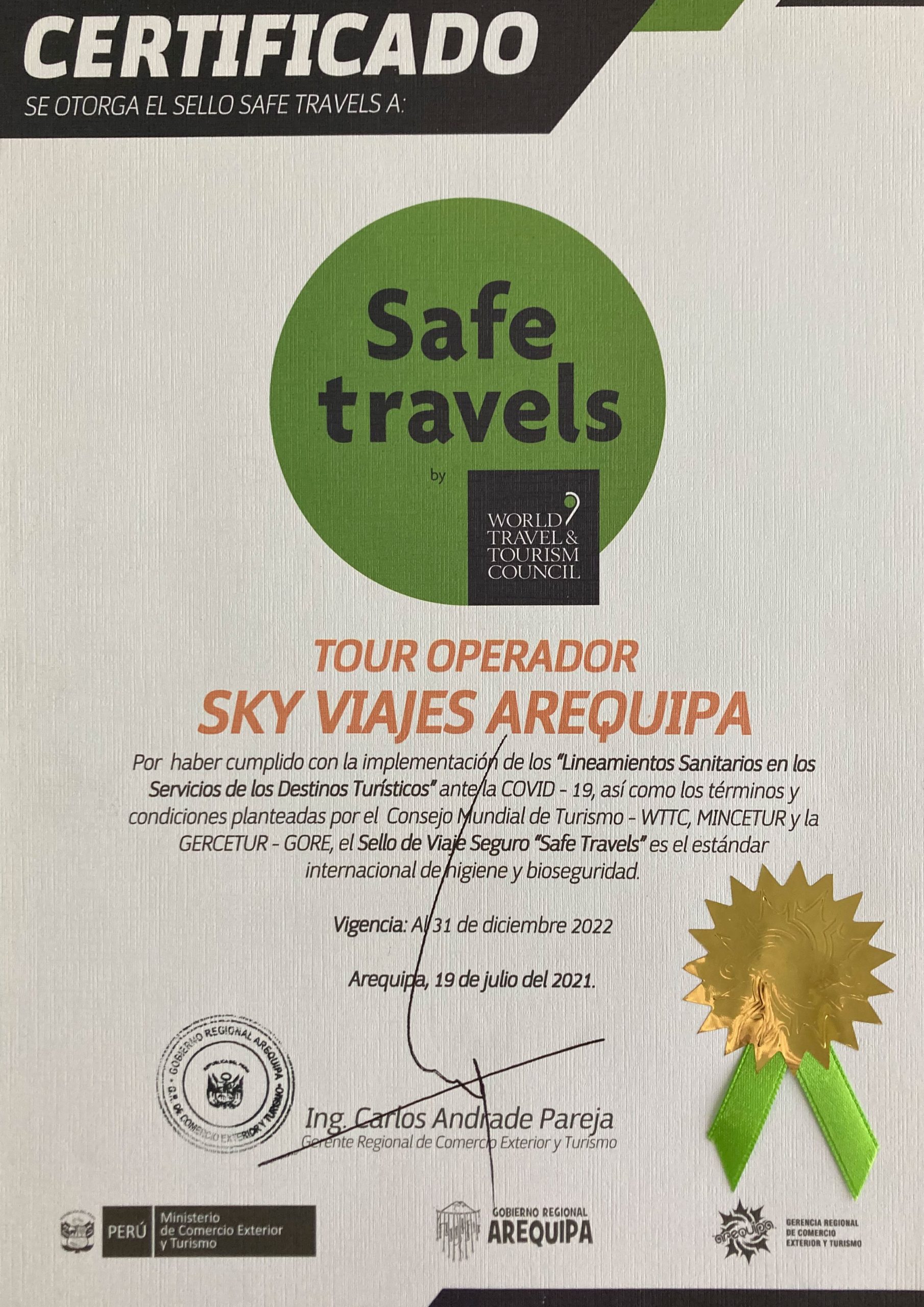 Certificado Safe Travels